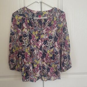 Vince Camuto Floral Button-Front Blouse - Pink, Navy & Yellow